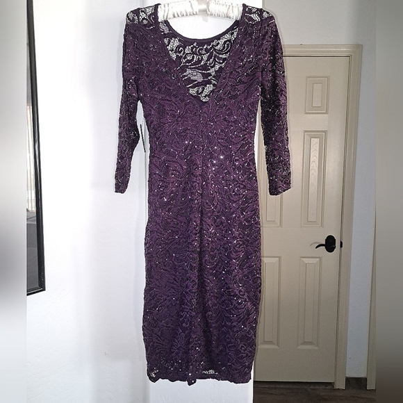 Marina Sequin/Lace Sheath Dress Purple Size XS - Picture 3 of 13